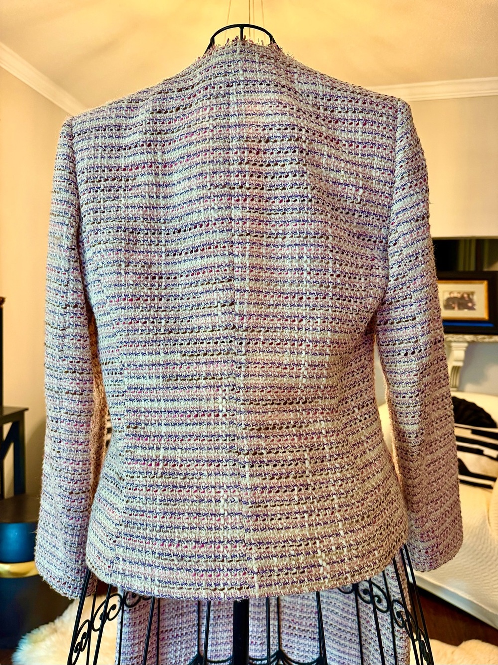 Women’s Two-Piece Classic Lavender Bouclé Jacket & Skirt Set - Picture 3 of 6